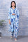 Blue Floral Printed Rayon Lace Flared Kurta, Pants and Dupatta Set