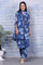 Blue Floral Printed Lace Chiffon Straight Kurta, Parallel Pants and Dupatta Set