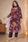 Wine Printed Chinon A-line Kurta, Straight Pant and Dupatta Set