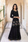 Black Floral Thread Embroidery Straight Woven Kurta with Flared Pant and Dupatta Set