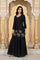 Black Floral Thread Embroidery Straight Woven Kurta with Flared Pant and Dupatta Set