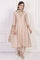 Beige Embroidered A-Line Chanderi Kurta with Straight Pant and Dupatta Set