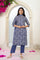 Blue Floral Printed Straight Kurta with Straight Pant and Dupatta Set