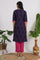 Blue Floral Printed Straight Shantung Kurta and Pants Set