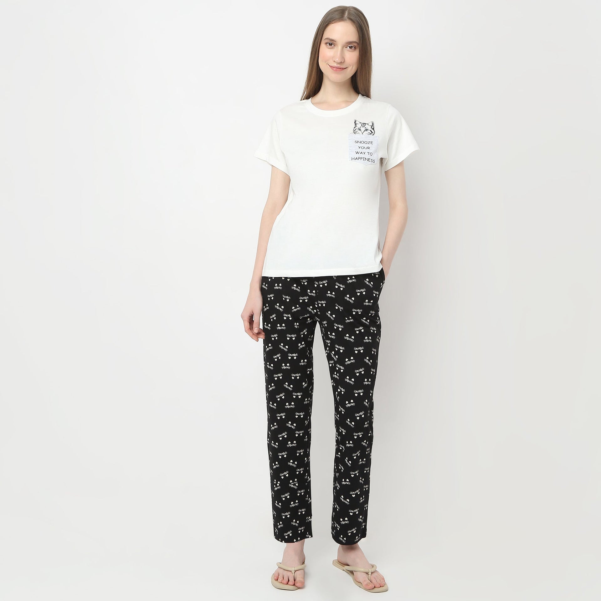 Animal Print Round Neck Short Sleeve Lounge T-Shirt