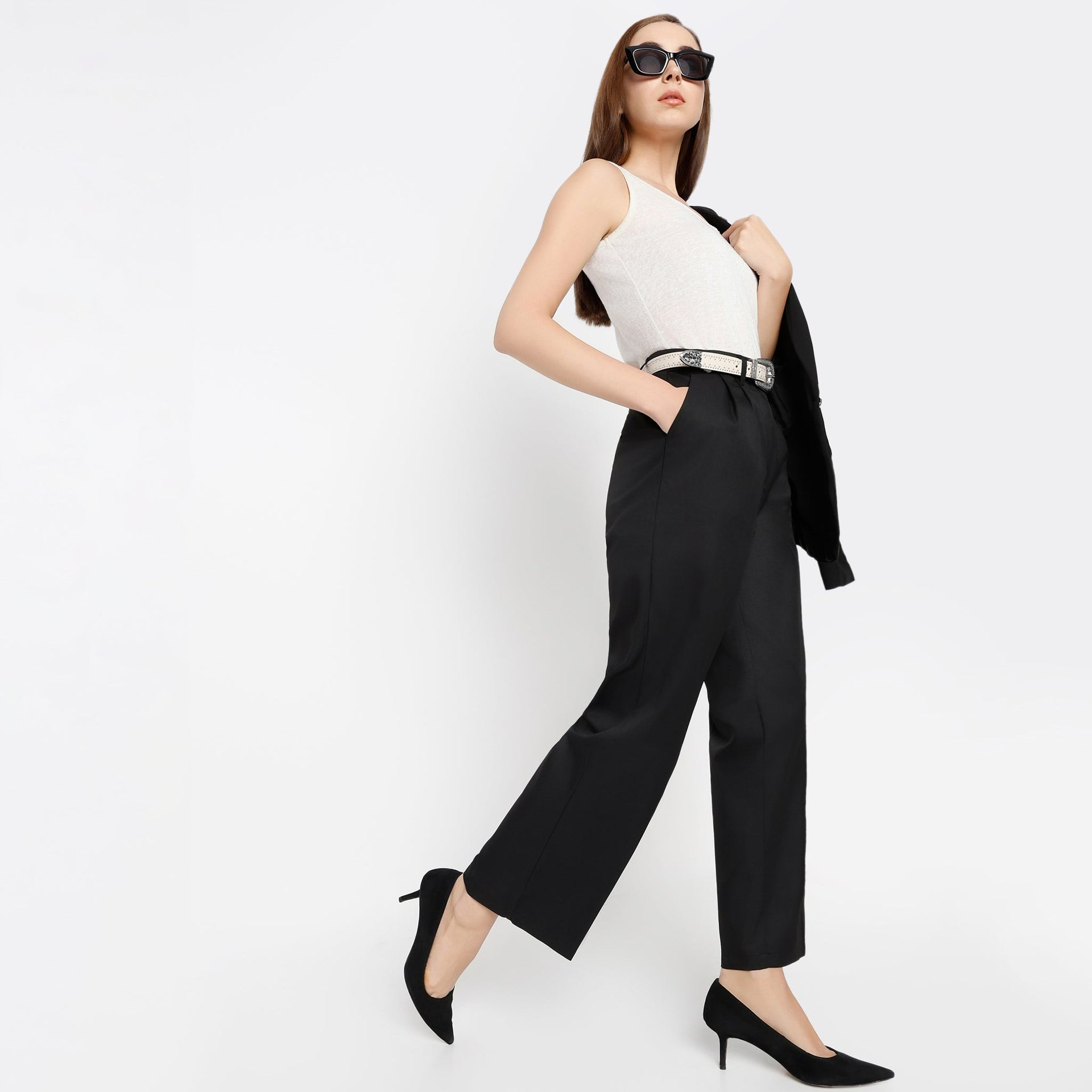 Ankle Length Relaxed Fit Solid Betty Pants