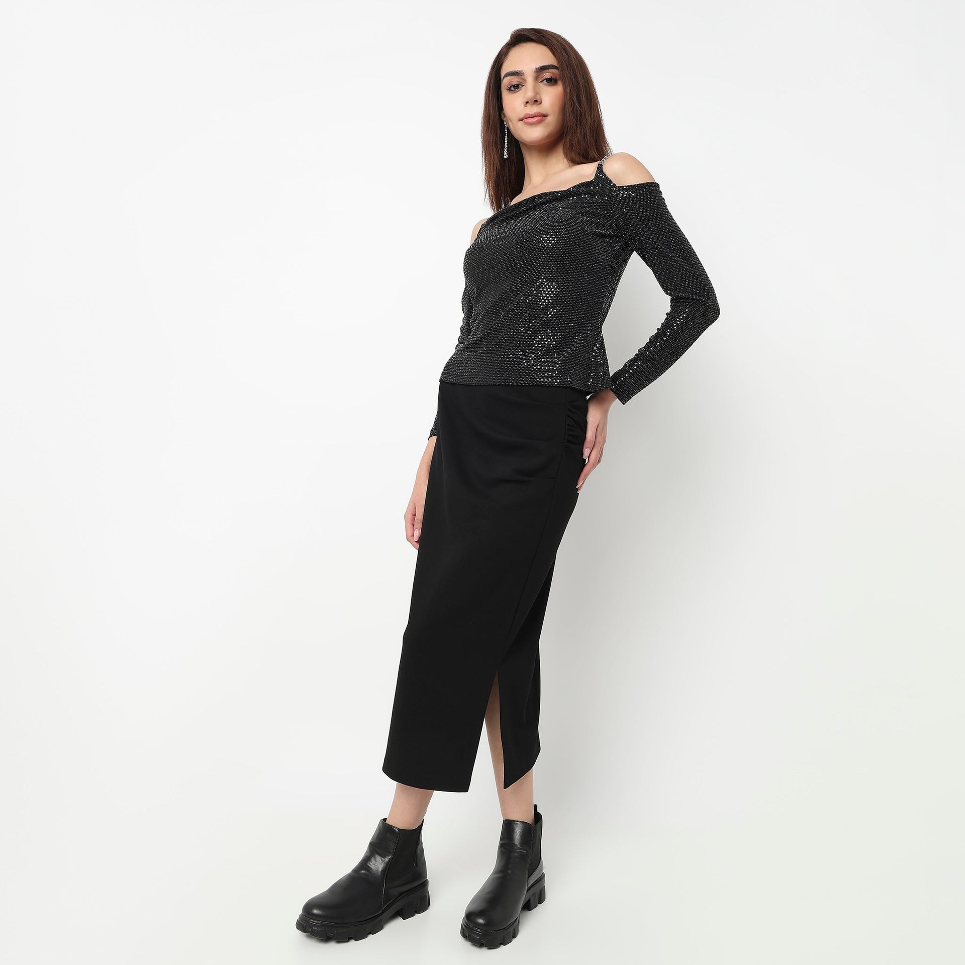 Embellished Cowl Neck Party Top