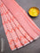 Pure linen saree peach orange with allover zig zag prints and silver zari woven piping border