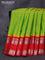 Pure gadwal silk saree lime green and red with allover stripes pattern and temple design rettapet silver zari woven border