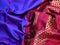 10 yards silk saree blue and dark magenta pink with plain body and zari woven border