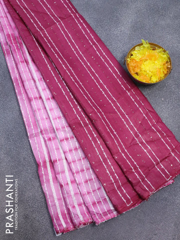 Bamboo silk saree pink and dark magenta with allover tie & dye prints & thread stripe pattern and sequin work pallu