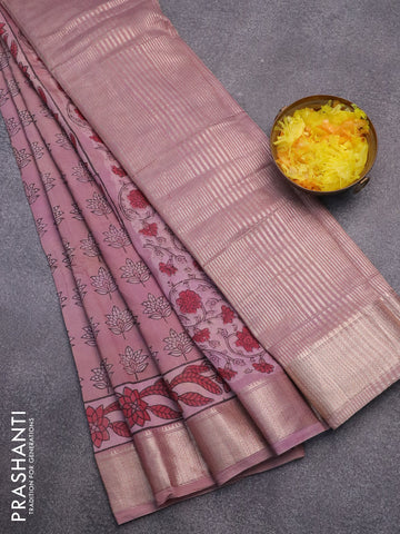Semi gadwal saree pastel purple with allover floral butta prints and zari woven border