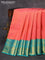 Pure kanjivaram silk saree peach pink and teal green with allover zari woven brocade weaves and rich zari woven border
