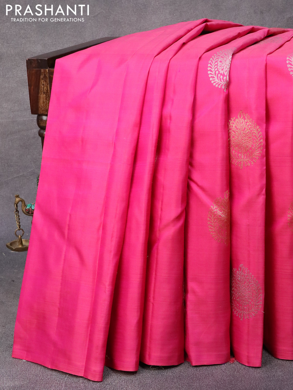 Pure kanjivaram silk saree pink and blue with allover silver & gold zari weaves in borderless style & borderless style