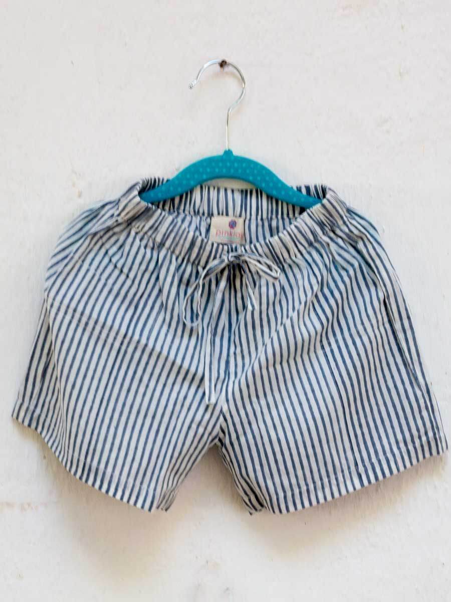 Zebra Lines Grey Organic Cotton Block Printed Shorts
