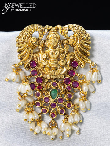 Antique jada billai lakshmi design with kemp stone and pearl hangings