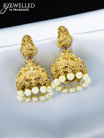 Antique jhumkas lakshmi design with kemp stone