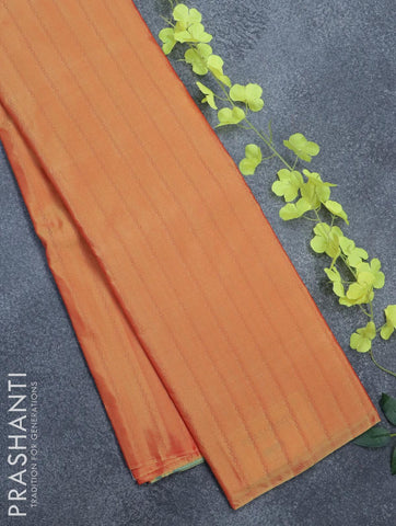 Arani semi silk saree dual shade of yellowish pink and dual shade of yellowish blue with allover copper zari weaves in borderless style