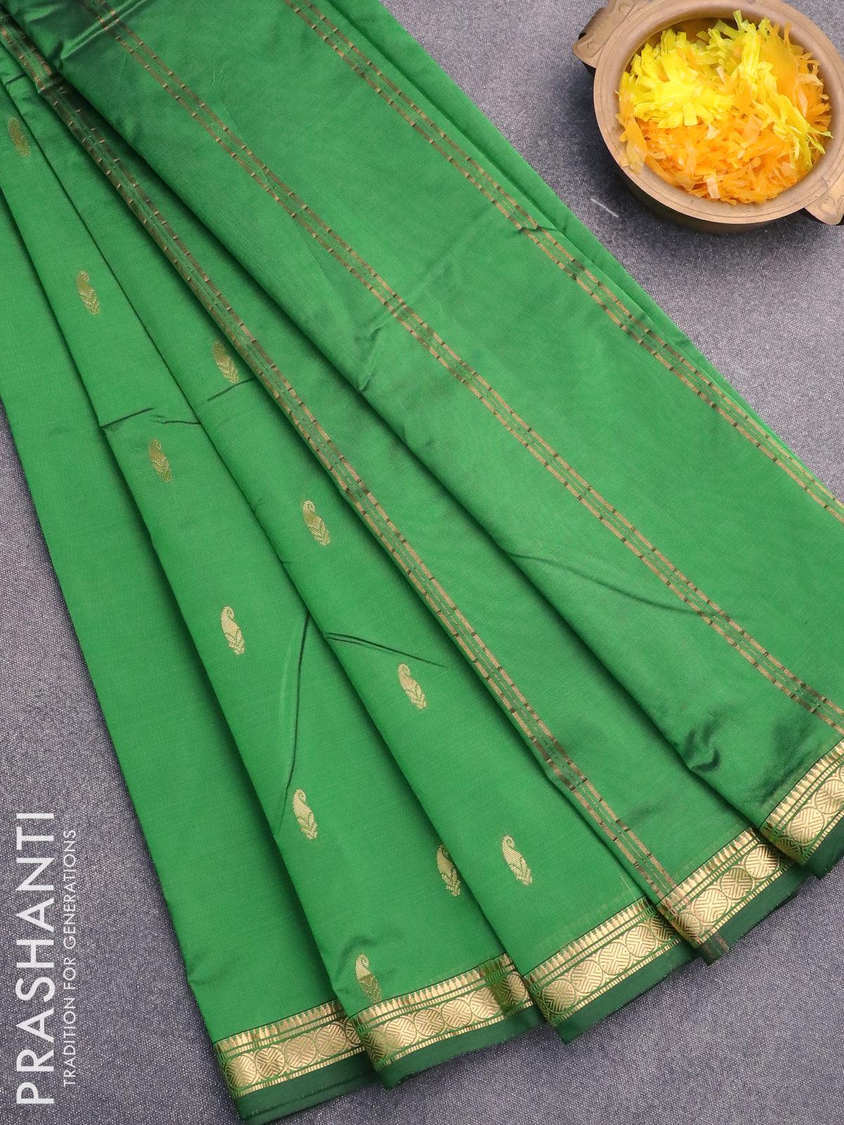 Arani semi silk saree green with zari woven buttas and small zari woven border