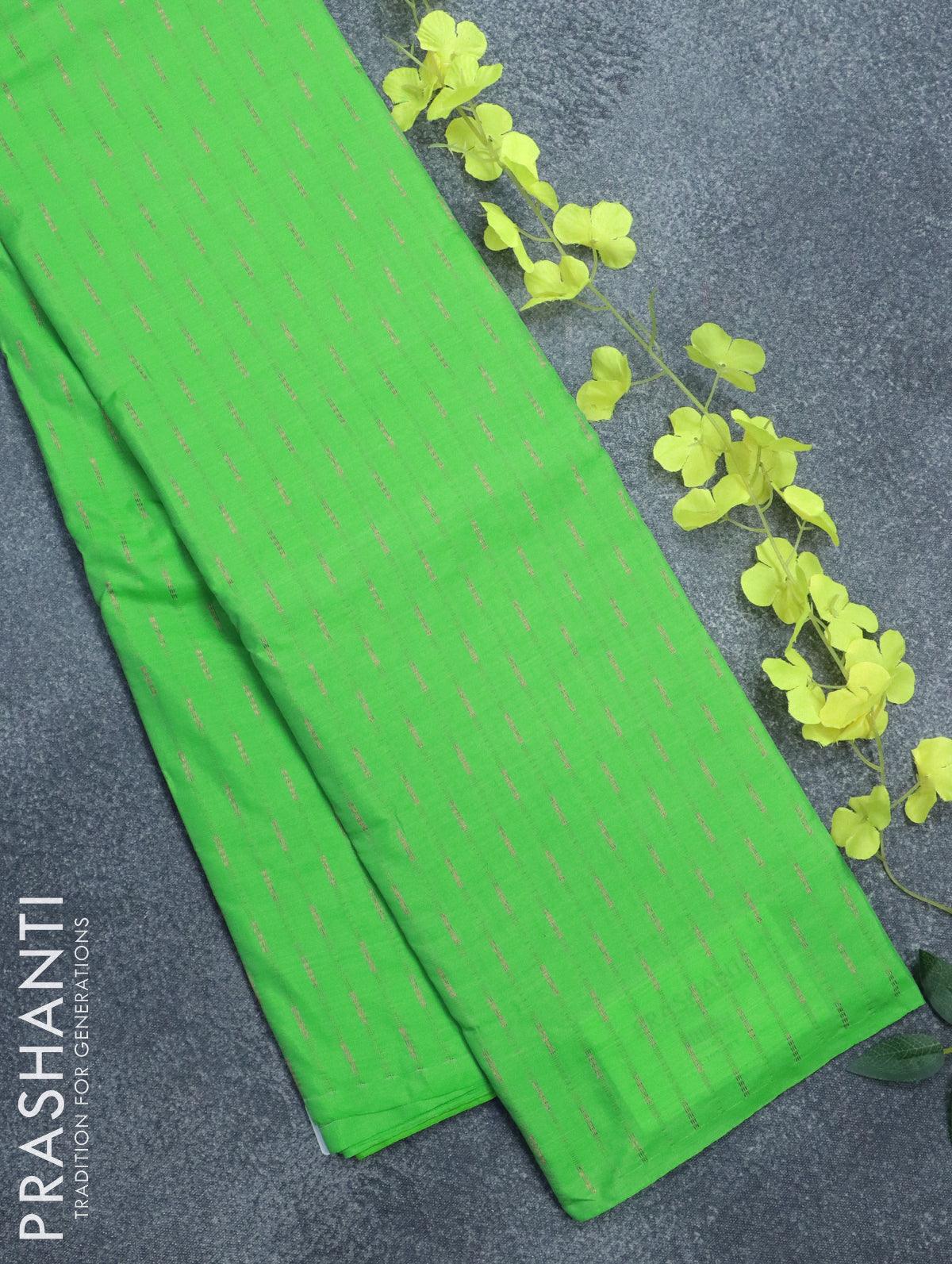 Arani semi silk saree light green with copper zari woven butta weaves in borderless style