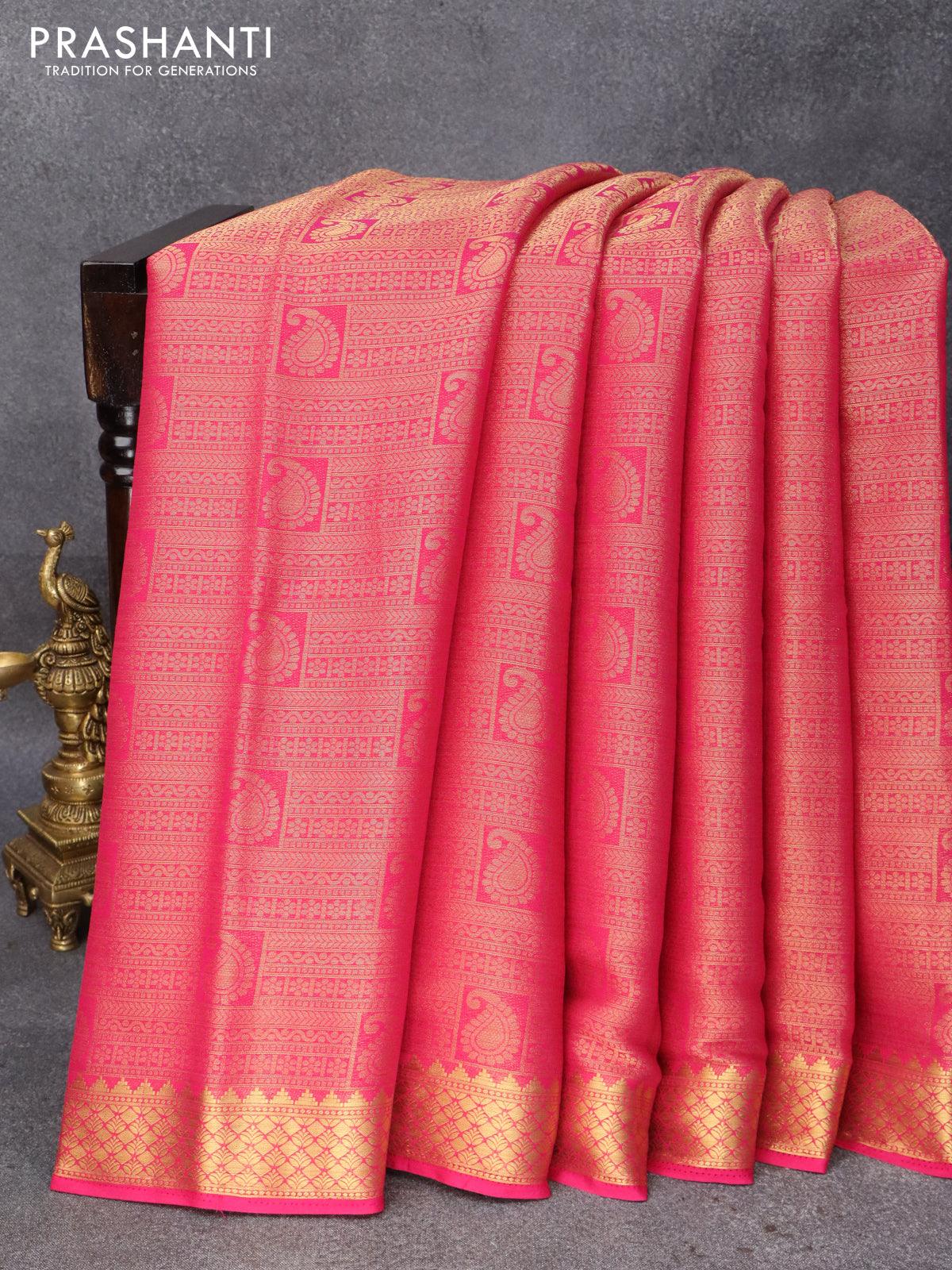 Art chiffon saree pink with allover zari woven brocade weaves and zari woven border