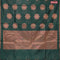 Banarasi cotton saree bottle green with copper zari woven buttas and piping border