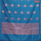 Banarasi cotton saree cs blue with copper zari woven geometric buttas and piping border