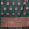 Banarasi cotton saree dark green with copper zari woven buttas and piping border