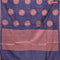 Banarasi cotton saree navy blue with copper zari woven buttas and piping border