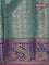 Banarasi kora saree teal green and blue with allover zari checks & buttas and peacock zari woven border