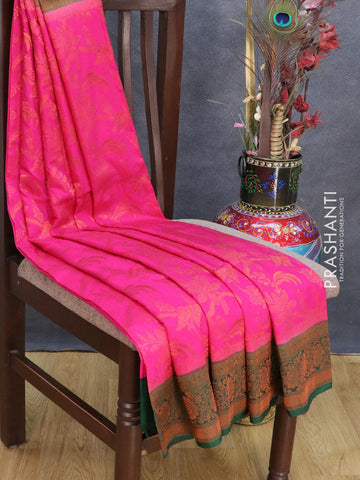 Banarasi semi crepe saree pink and green with allover copper zari weaves and copper zari woven border