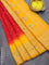 Bandhani saree red and mango yellow with bandhani prints and banarasi style mina border