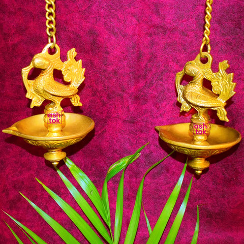 Brass Hanging Diya, Brass diya for puja, Diya with hanging chain