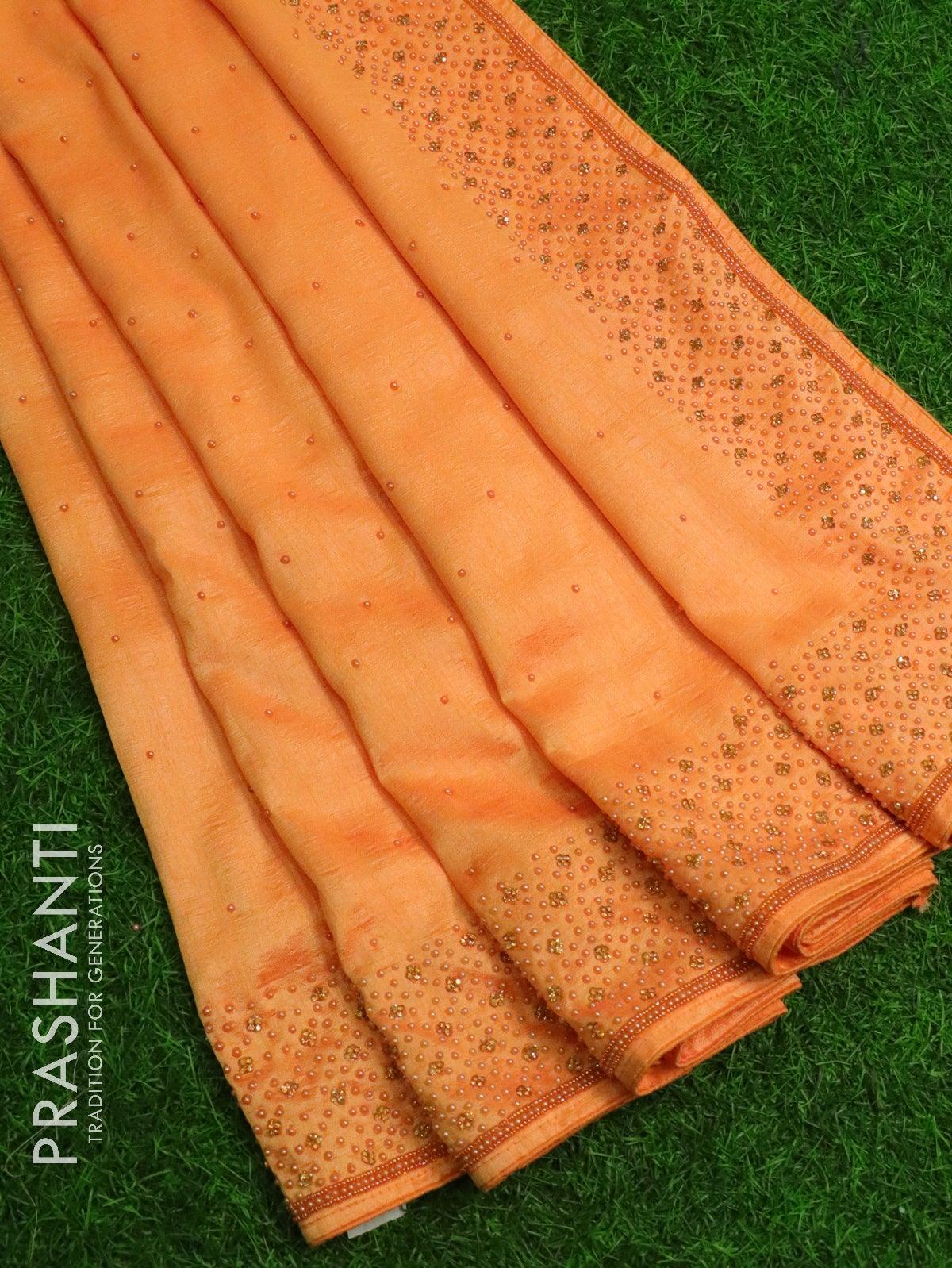 Chappa saree orange with stone & beaded embroidery work