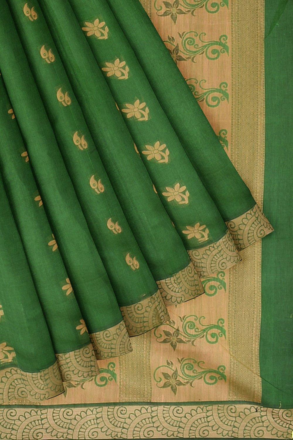Coimbatore Cotton Butta Saree  - Green