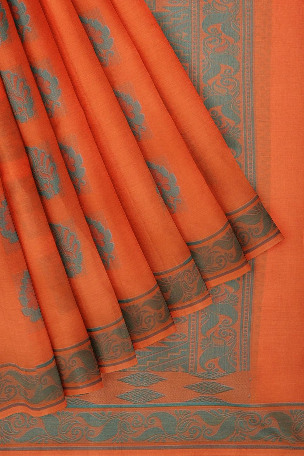 Coimbatore Cotton Butta Saree - Orange
