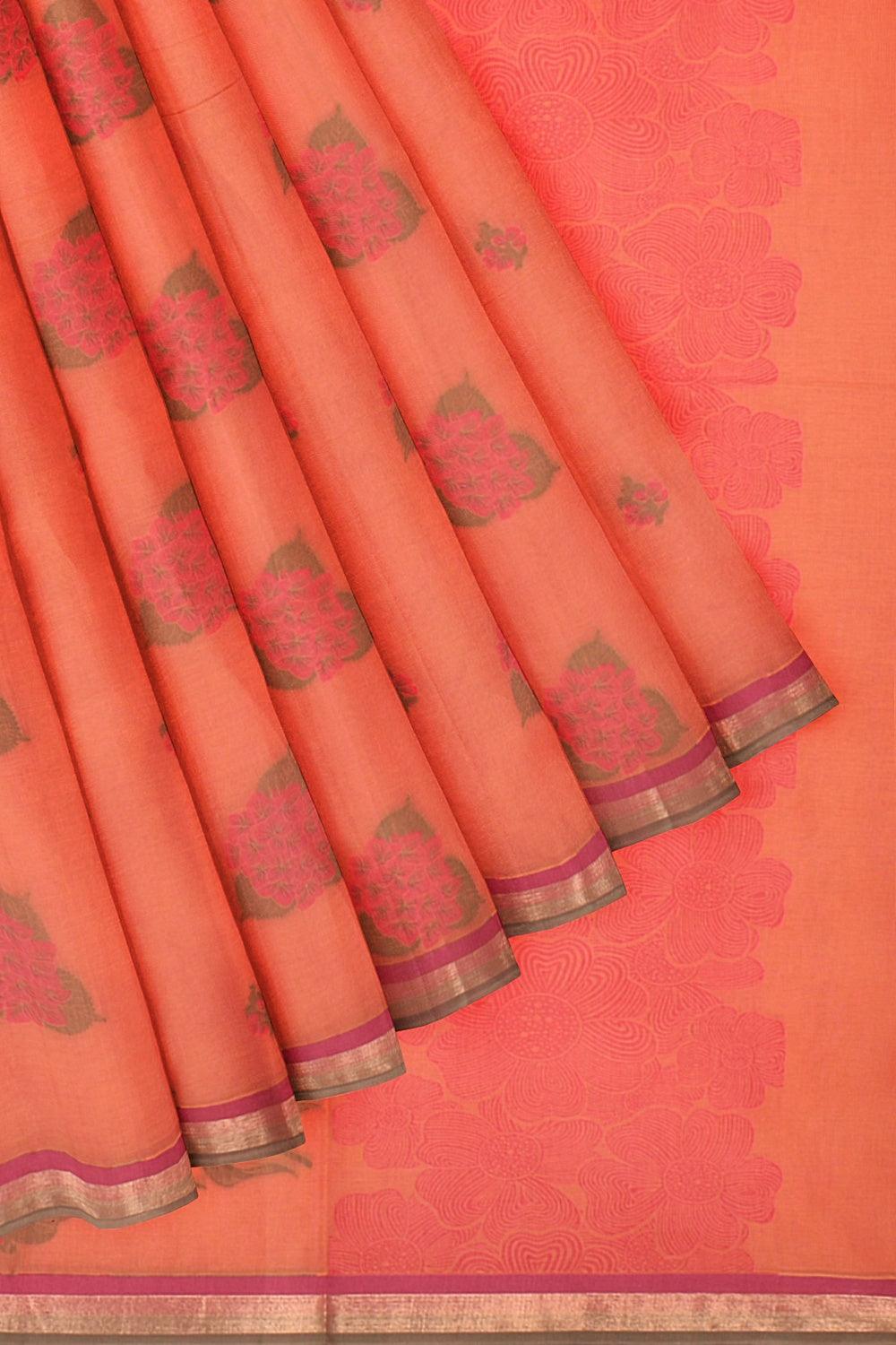 Coimbatore Cotton Butta Saree - Orange