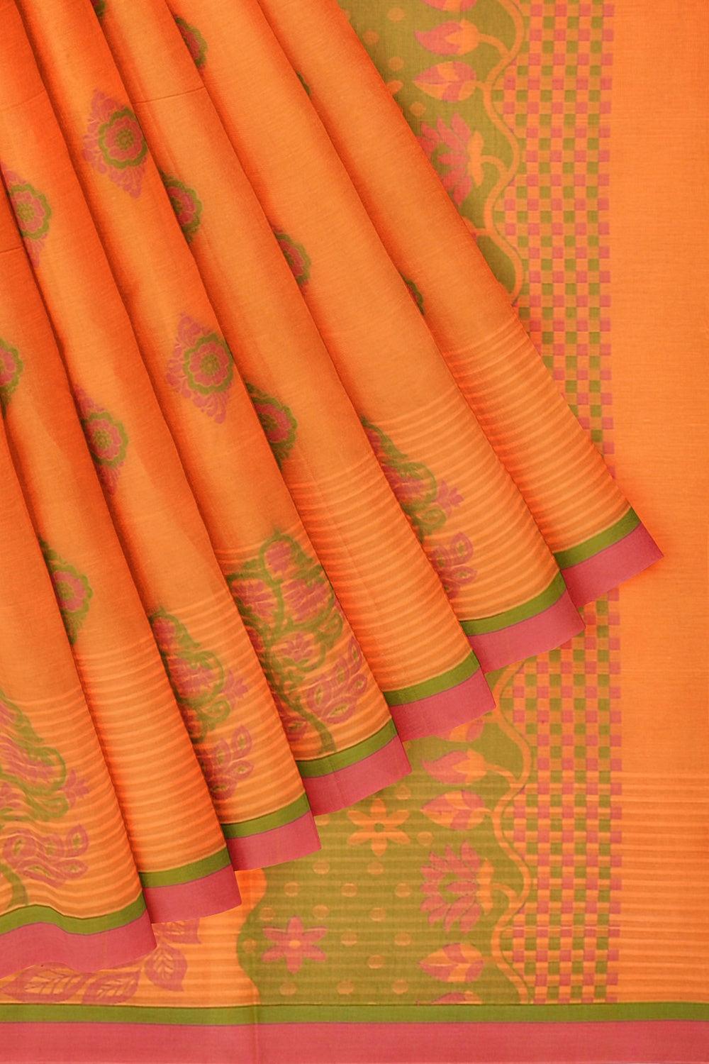 Coimbatore Cotton Butta Saree - Orange