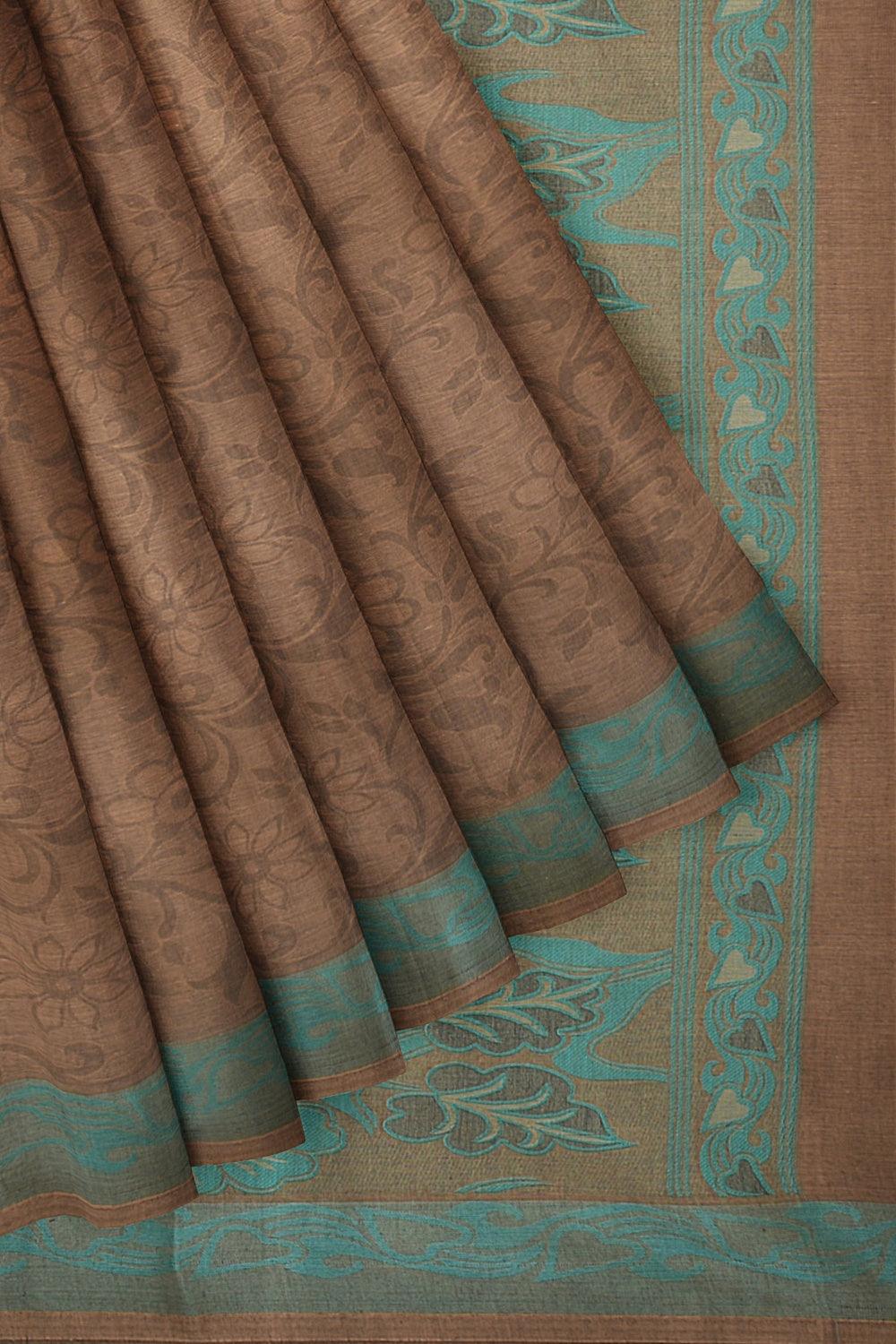 Coimbatore Cotton Emboss Saree - Brown