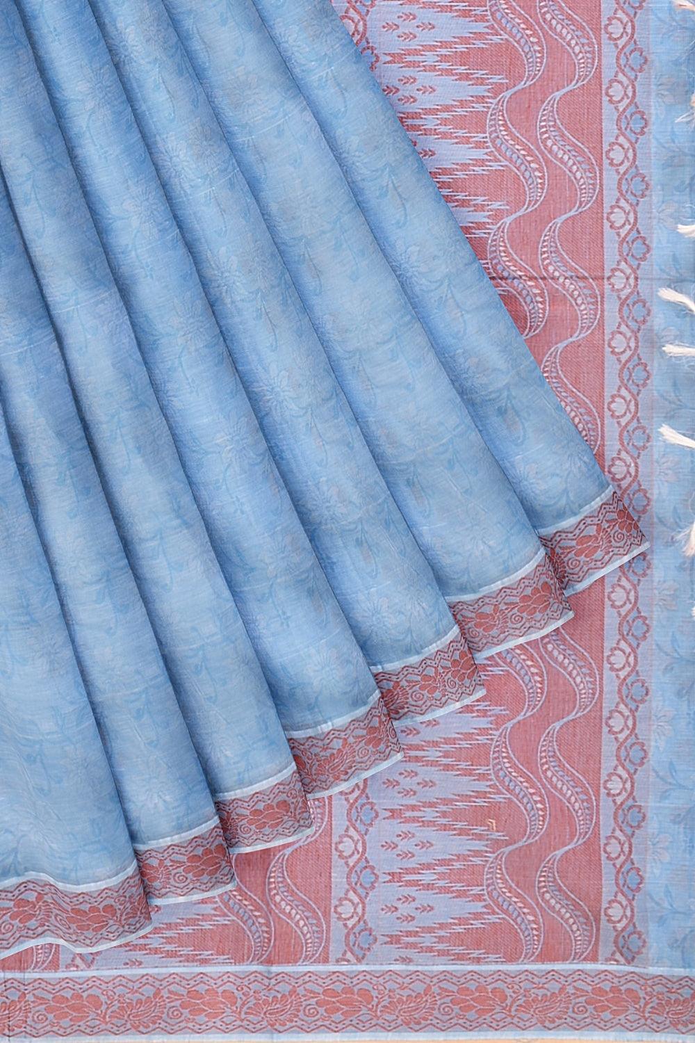 Coimbatore Cotton Emboss Saree - Light Blue