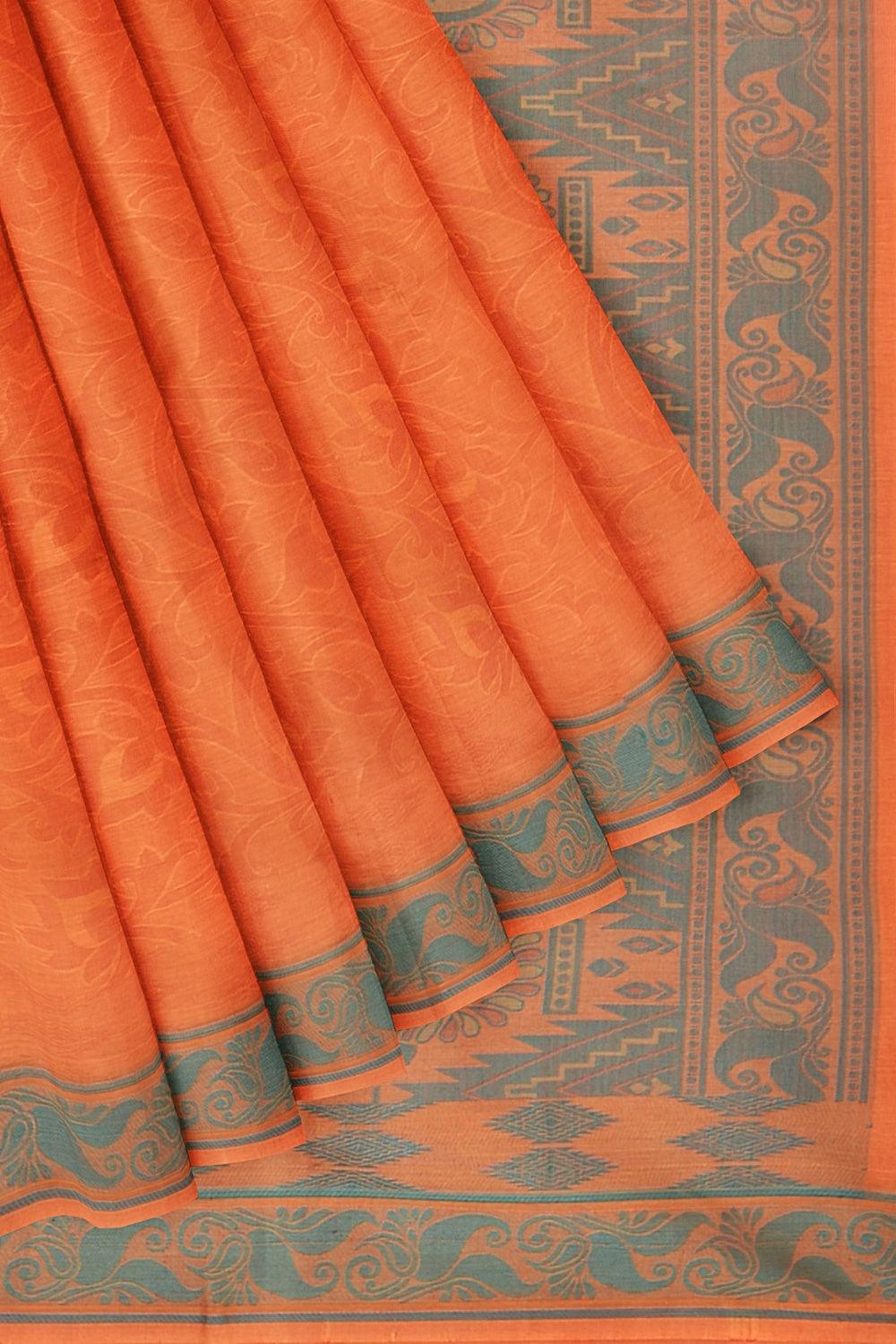 Coimbatore Cotton Emboss Saree - Orange