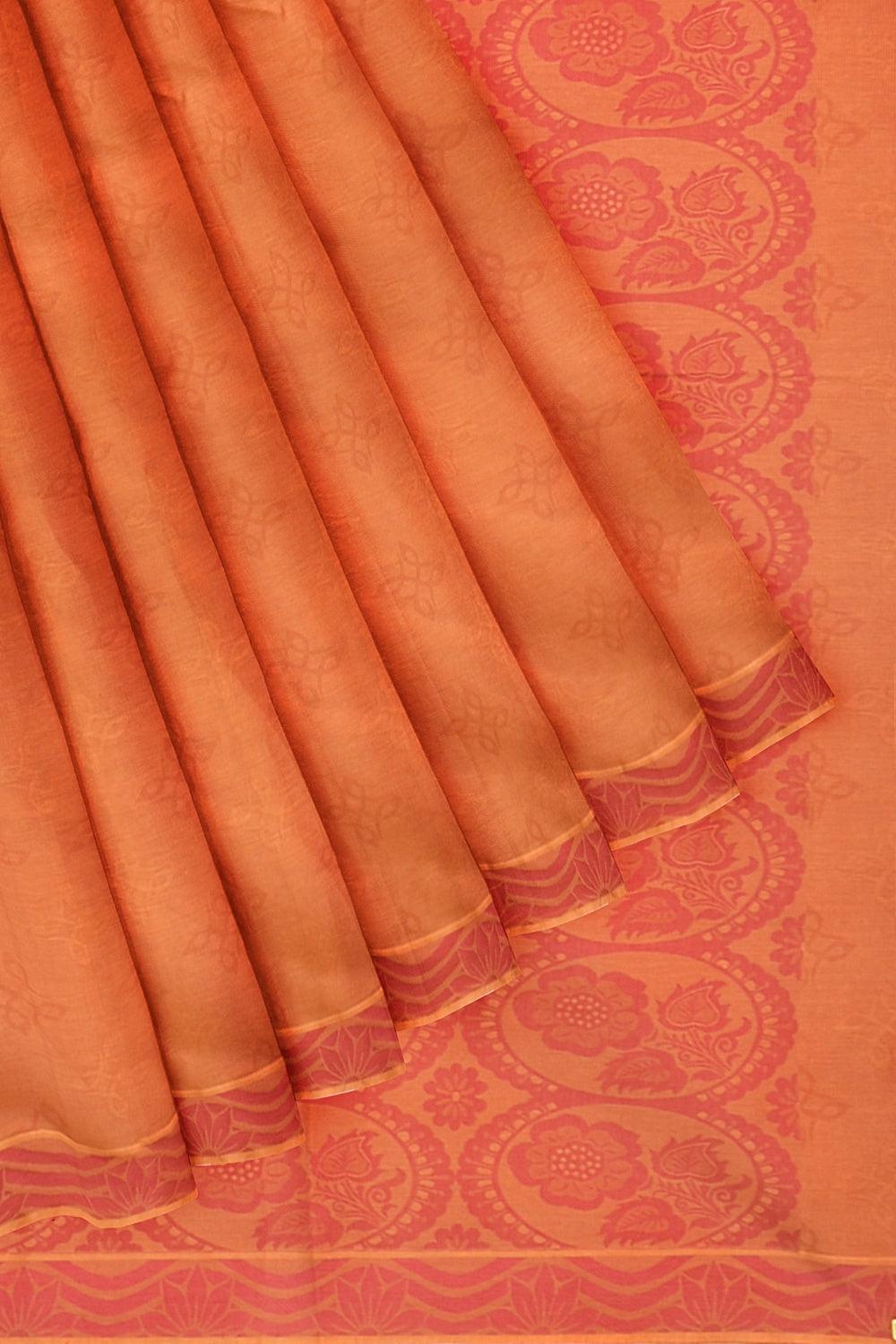Coimbatore Cotton Emboss Saree - Orange