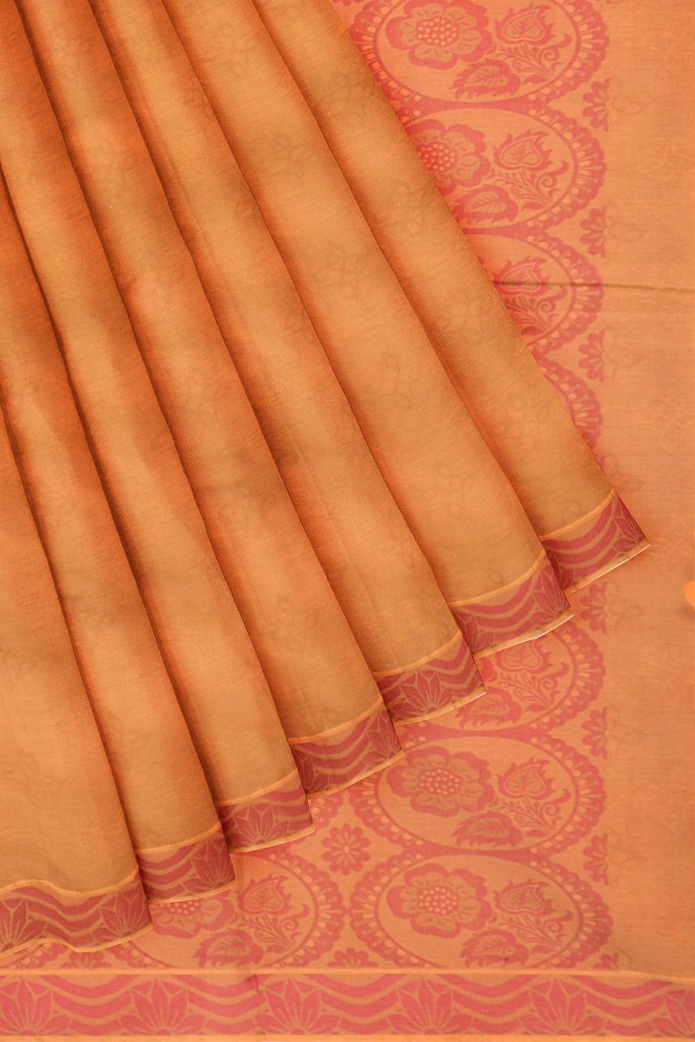 Coimbatore Cotton Emboss Saree - Orange