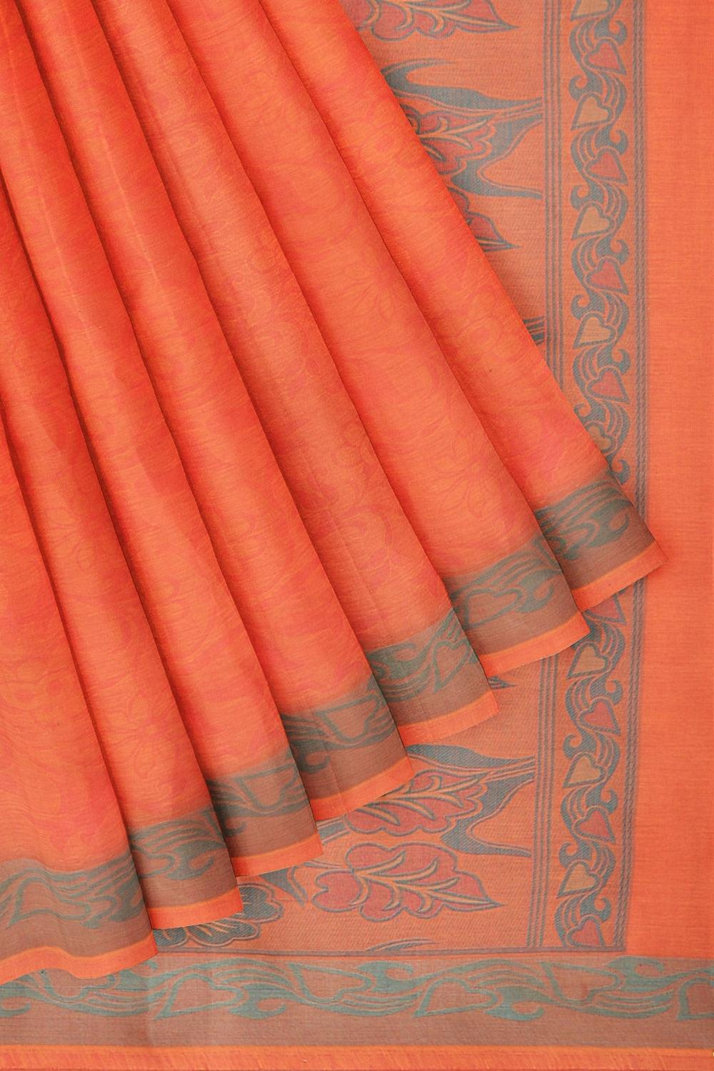 Coimbatore Cotton Emboss Saree - Orange