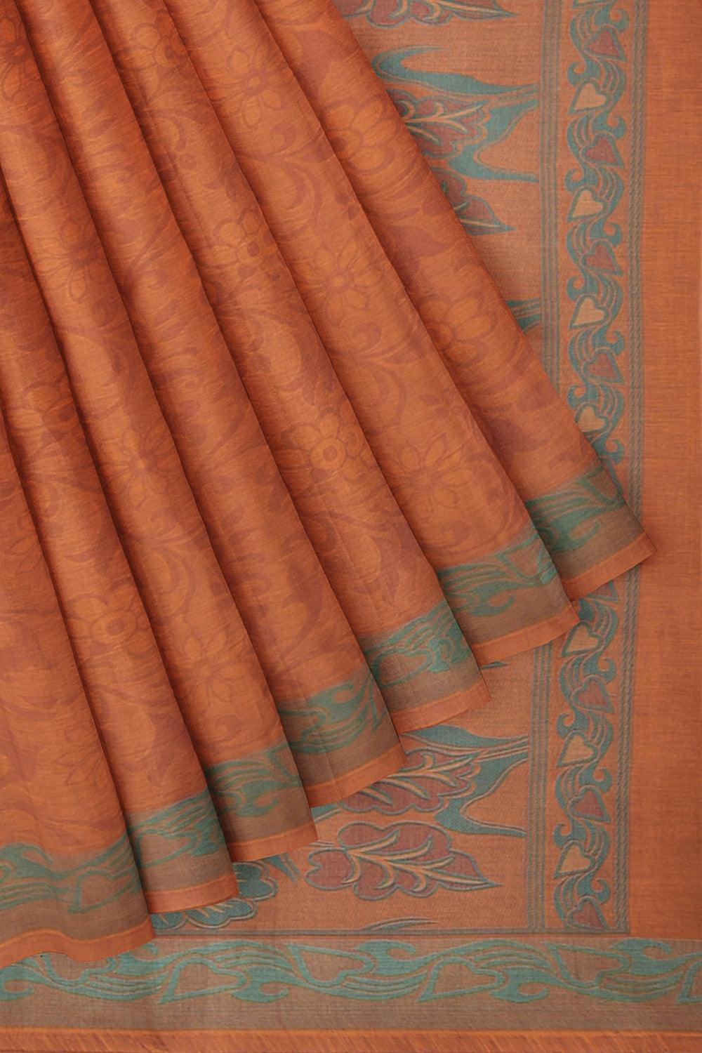 Coimbatore Cotton Emboss Saree - Orange