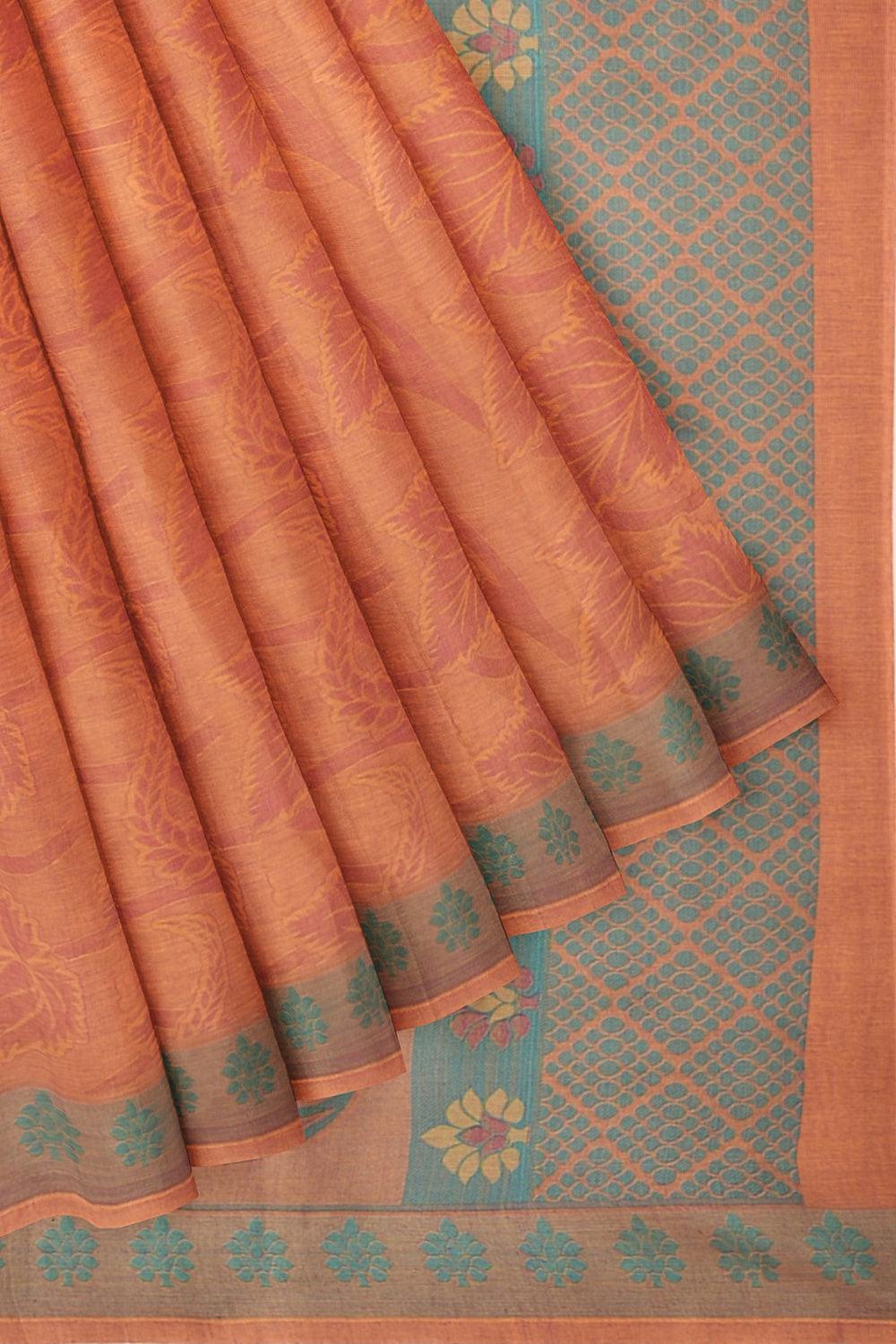 Coimbatore Cotton Emboss Saree - Orange