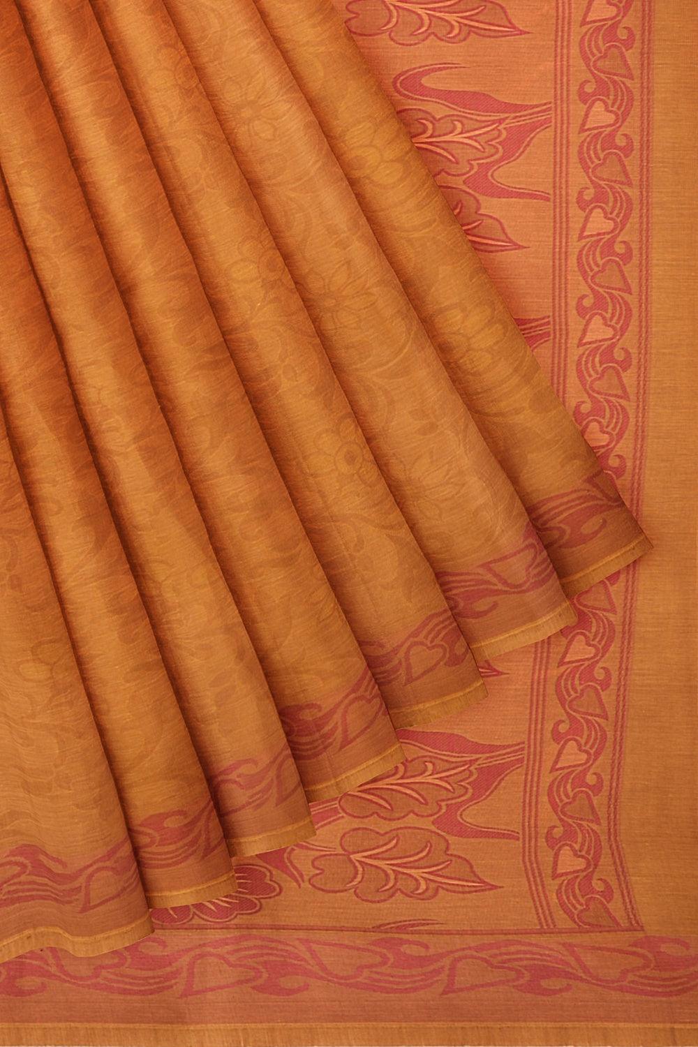 Coimbatore Cotton Emboss Saree - Orange
