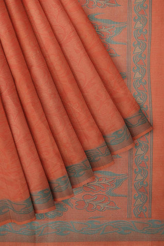 Coimbatore Cotton Emboss Saree - Orange
