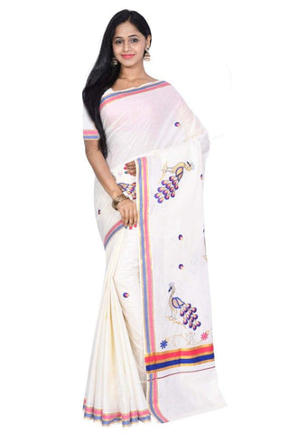 coimbatore Cotton Saree - White and Blue