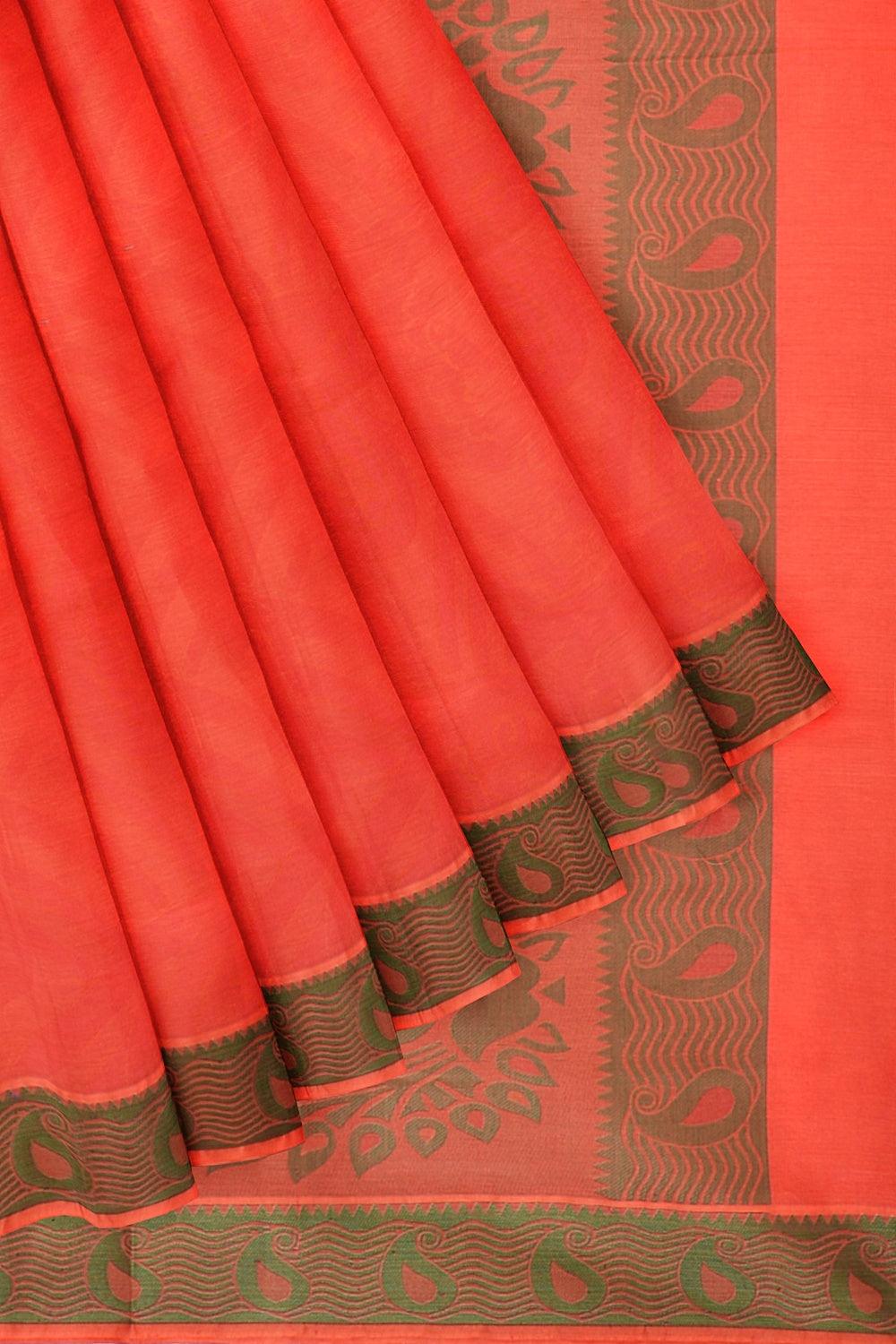 Coimbatore Emboss Cotton Saree - Orange